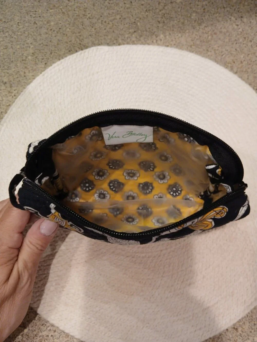Vintage Vera Bradley Betsy Black Yellow Bird Floral Pattern Pouch